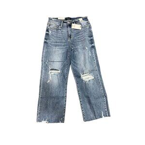 Judy Blue Medium Blue Denim High‎ Waist Wide Leg Capri Pants JB8256